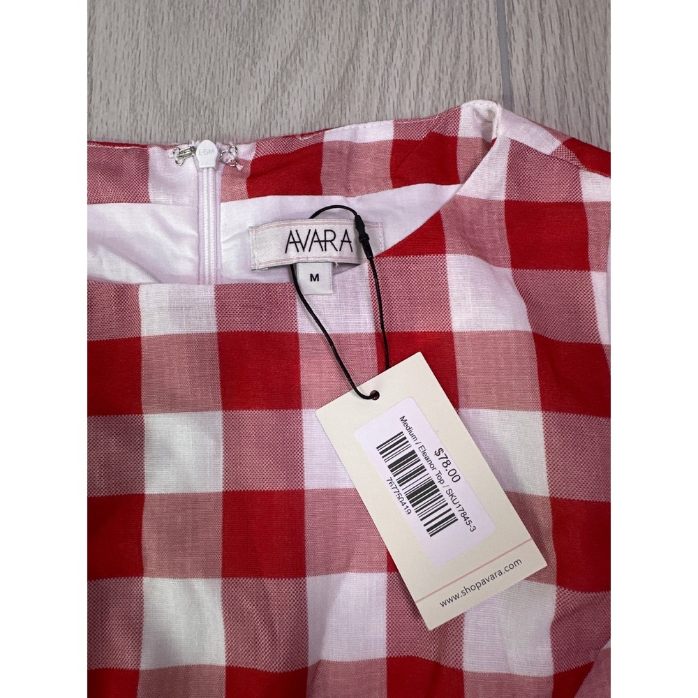 Avara Eleanor Top Red White Gingham Peplum Blouse Sleeveless NWT Medium - Picture 5 of 5